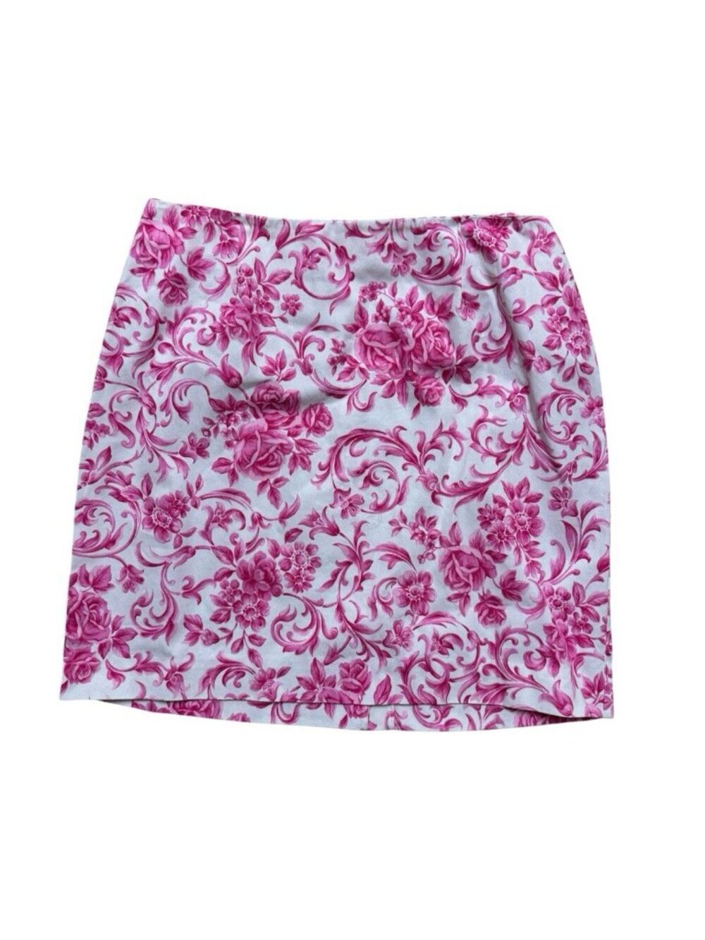 Talbots Petite Floral Skirt Size 16 Pink White Cotton Knee Length